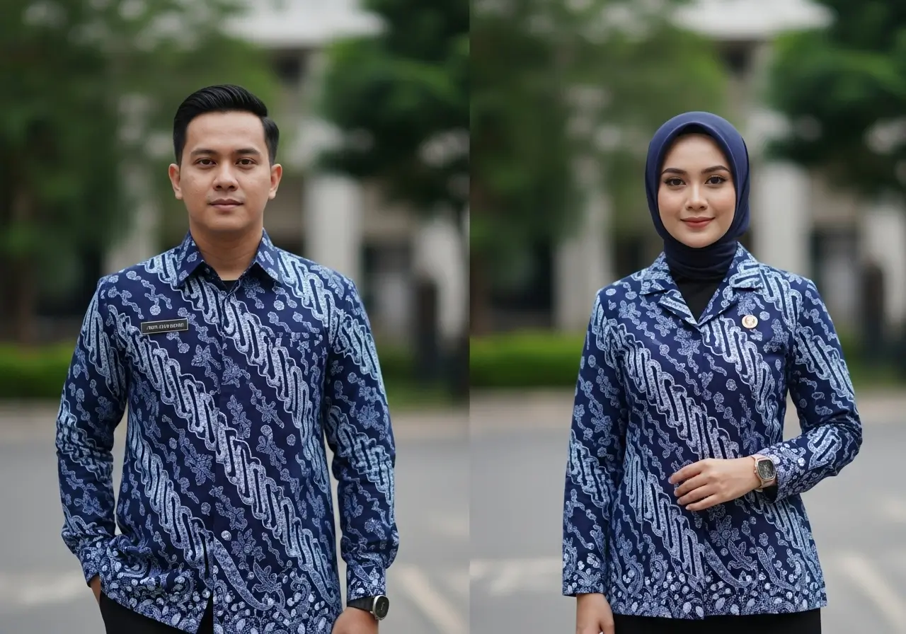 Seragam Batik Warna Biru Motif Parang
